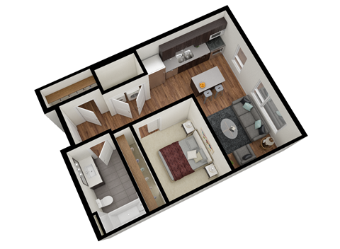 Floor plan for studio, 1 bath, 548 sqft